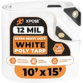 Heavy Duty White Poly Tarp 10' X 15' - Multipurpose Protective Cover - Durable, Waterproof, Weather Proof, Rip and Tear Resistant - Extra Thick 12 Mil Polyethylene - by Xpose Safety