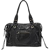 JOLLQUE Rivet Crossbody City Bag for Women,Large Retro Washed Leather Handbag Purse,Vintage Y2K Grunge Slouchy Shoulder Bags