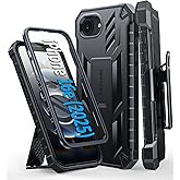 FNTCASE for iPhone 16e Phone Case: Military Grade [Built-in Screen Protector] [Belt-Clip & Kickstand] Matte Drop Proof Protection Cover | Rugged Shockproof TPU Protective Sturdy Cases 2025 - Black