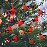 Berfutall-Cardinal Clip On Christmas Tree Ornament Decorations - Red Feathers Set of 12 Pieces Each is 2.8" Lon(B)