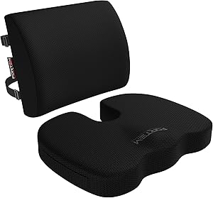 FORTEM Seat Cushion & Lumbar Support for Office Chair, Car, Wheelchair, Memory Foam Pillow, Washable Covers