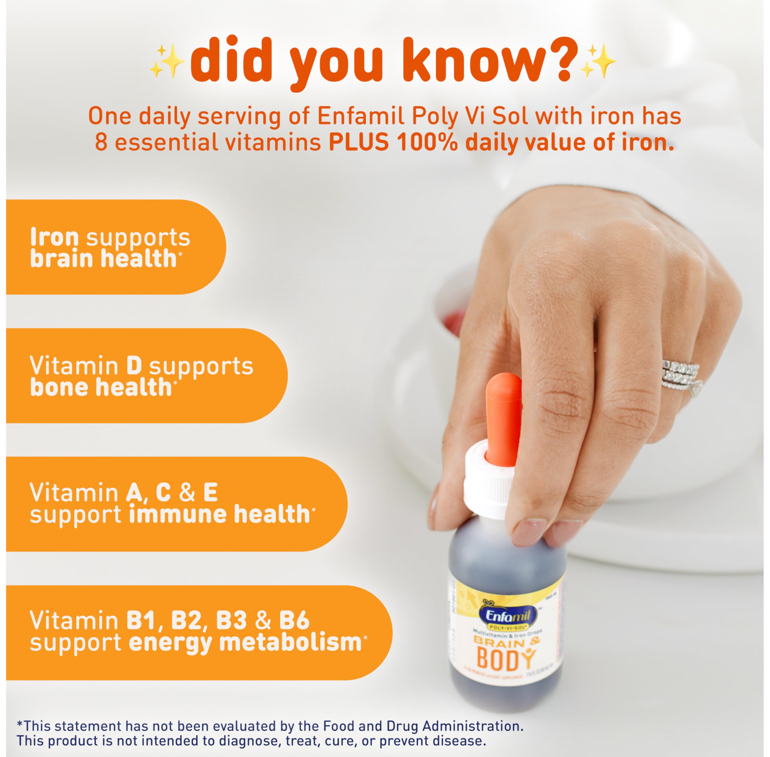 Enfamil Poly-Vi-Sol with Iron Liquid Multivitamin Drops, Supports Growth & Development*, 50mL Bottle​ (Pack of 3)
