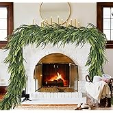 Artiflr Christmas Norfolk Pine Garlands, Artificial Greenery Garland Realistic Cedar Garland for Mantle Holiday Indoor Outdoor Fireplace Winter Christmas Decor