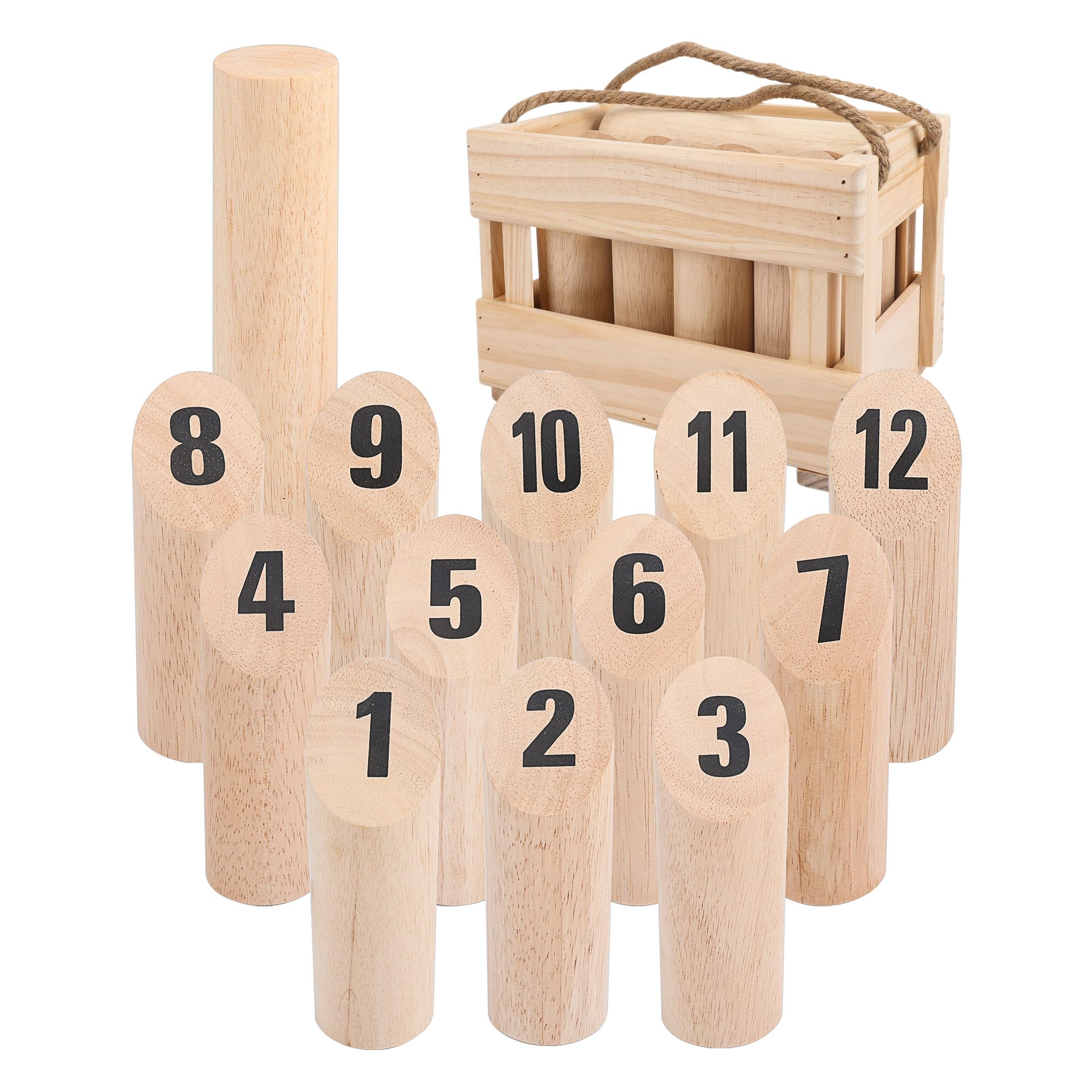 Wooden Throwing Game - 12 Numbered Block Toss Games Set with Wooden Carrying Storage Case - Indoor Outdoor Lawn Yard Game for Kids Adults Family