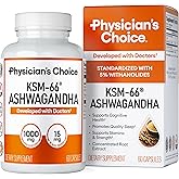 Physician's CHOICE KSM-66 Ashwagandha Root Powder Extract 1,000mg - Organic - with Black Pepper for Maximum Absorption - 5% Withanolides - Stress, Mood & Athletic Support - 60 Vegan Capsules