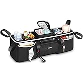YOREPEK Heavy Duty Double Stroller Organizer, Large Capacity Stroller Caddy | for Bob Duallie, City Mini GT2 , Jeep, Detachable Cooler Bag and Handbag, Stroller Storage Attachment for Baby Accessories