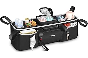 YOREPEK Heavy Duty Double Stroller Organizer for Bob Duallie, Baby Jogger City Mini GT2 and Jeep,Stroller Caddy with Detachable Cooler Bag and Handbag,Stroller Storage Attachment for Baby Accessories