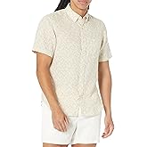 Club Monaco Men's Short Sleeve Linen Deco Print Shirt