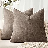 ANRODUO Pack of 2 Decorative Textured Throw Pillow Covers Soft Taupe Grey Square Accent Solid Chenille Cushion Cover Cozy Farmhouse Pillow Case for Couch Sofa Bedroom Living Room Home Decor 18x18 Inch