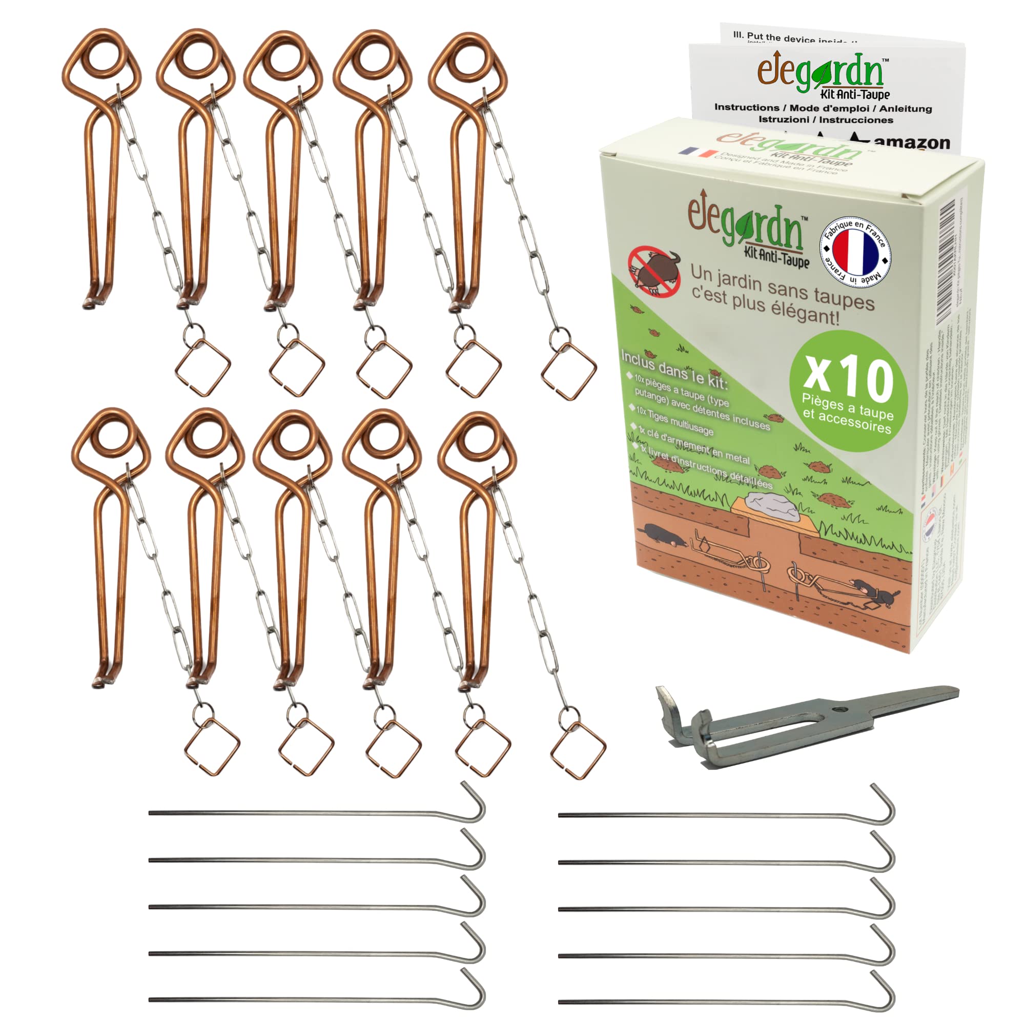 Elegardn® Complete Kit 10 Mole Traps Vole Trap Rigid Putange Type Used by Professional for Mole control Made in France