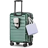 KYME Carry On Luggage 22x14x9 Airline Approved Hardshell Carry On Suitcases with Wheels Travel Rolling 20 Inch Luggage with Cup Holder for Men Women,Carry-on Green