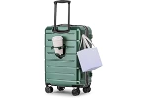 KYME Hard Shell Carry On Luggage 22x14x9 Airline Approved with Cup Holder,22 Inch Travel Rolling Suitcase with TSA Lock & Spinner Wheels,Green