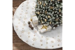 Christmas Tree Skirt, Soqool Gold Sequin Snowflake Large 48 Inch Faux Fur Plush Artificial Xmas Tree Skirt Holiday Christmas Party Decorations Xmas Tree Skirts Base Mat Thick Velvet Rugs Home Decor