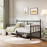 COMASACH 14 Inch Vintage Twin Daybed, Metal Sofa Bed with Storage, Black | Heavy Duty Day Bed Frame with Headboard, Under-Bed Storage &ndash; No Box Spring, Perfect for Guest Rooms, Dorms &amp; Small Spaces
