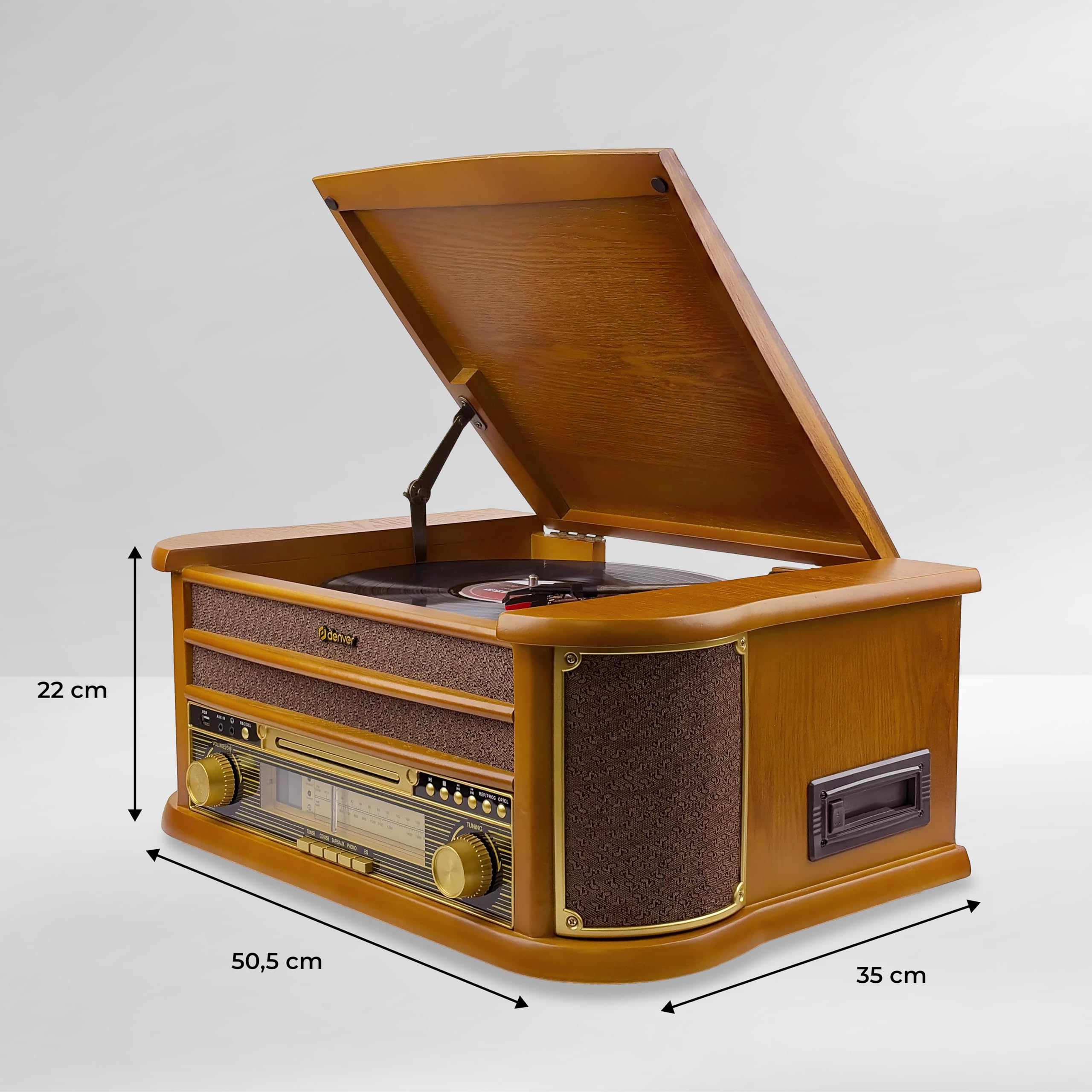 Denver MCR-50 Retro Musikanlage mit Plattenspieler mit Lautsprecher, Braun - Schallplattenspieler mit USB, Kassette & CD Support 8
