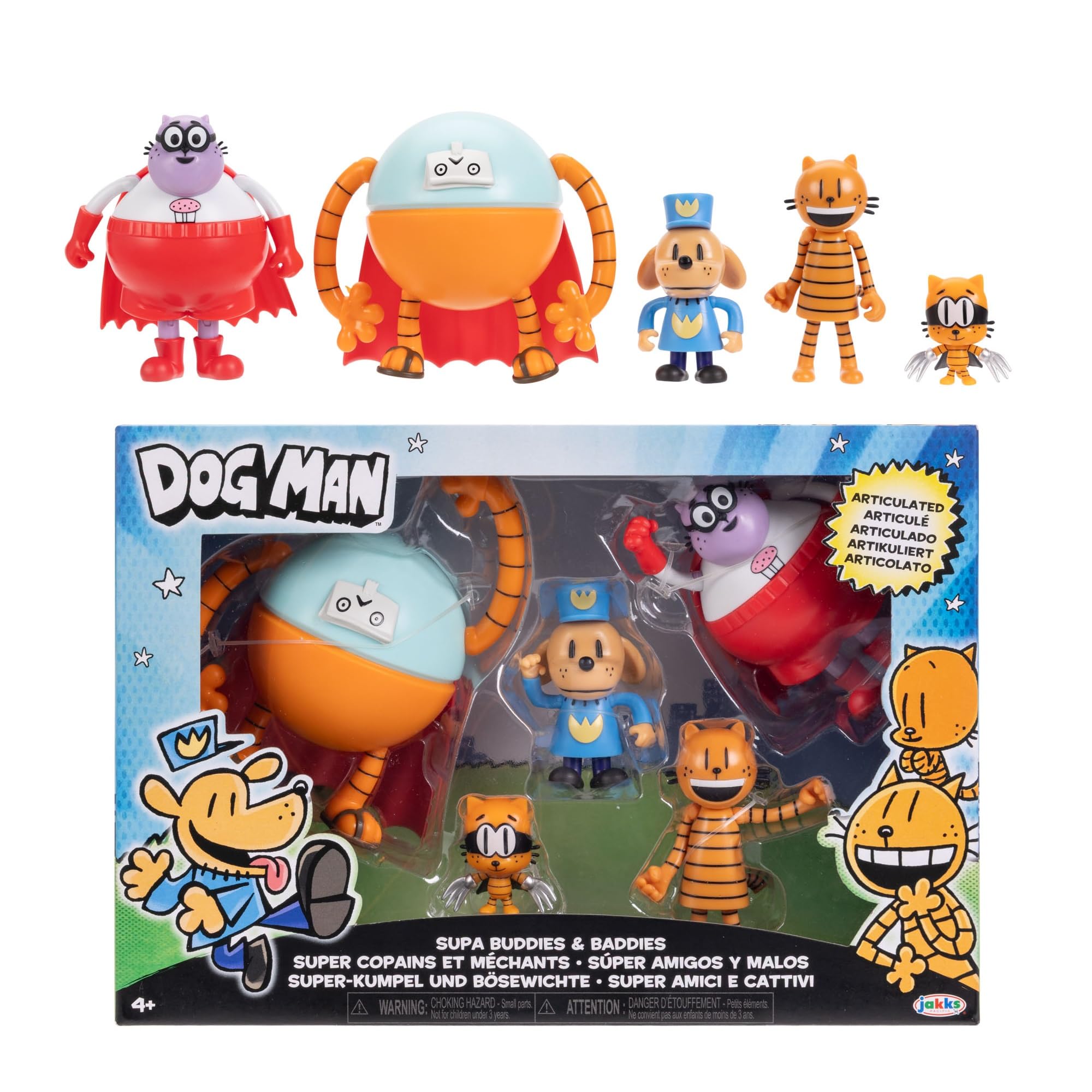 Dog Man 2.5 Inch Scale Supa Buddies and Baddies Multipack Action Figures, Part of Jakks Pacific’s Wave 4, Includes 5 Characters
