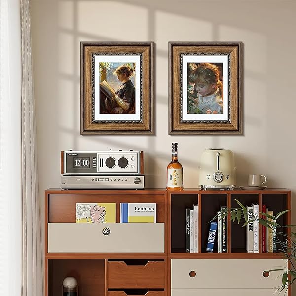 A2 PICTURE FRAME WITH A3 MAT: VINTAGE BROWN 16.5X23.4 FRAMES MATTED TO 11.75X16.5, WALL HANGING FRAME FOR PHOTOS, ARTWORK, CERTIFICATES DISPLAY