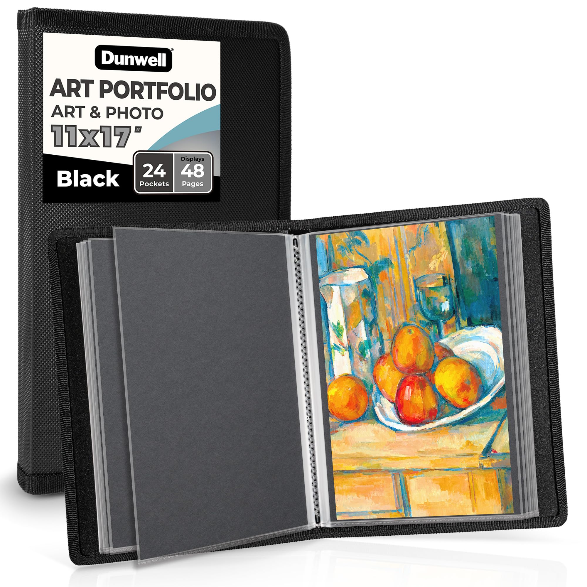 Dunwell Art Portfolio 11x17 - (Black) Large Portfolio Folder for Artwork, 11 x 17 Art Folder has 24 Pockets, Display 48 Pages, Portfolio Album for Artwork Storage, Presentation Book with Clear Sleeves