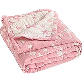 NTBAY 3 Layer Toddler Blanket, Muslin Cotton Jacquard Bed Blankets, Lightweight Thermal Baby Blanket, Super Soft and Warm Crib Blanket for All Seasons, Decoration Gift, 30"x40", Pink Star