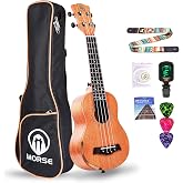 MORSE Soprano Ukulele Arm Rest Ukulele for Beginner Pack-21 Inch with Gig Bag Fast Learn Songbook Tuner Pick All in One Kit