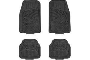 �鶹�� Basics Heavy Duty PVC Faux Rubber Car Floor Mats Universal Deluxe, All Weather Trim To Fit for 95% Automotive SUV Seda