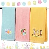 HunnmingRe 3 Pcs Easter Hand Towels for Bathroom 14'' x 29'' Cotton Bunny Carrot Bathroom Towel Decorative Dish Set for Drying, Cleaning, Cooking, Towels Gift Set(Easter,Blue,Pink,Yellow)