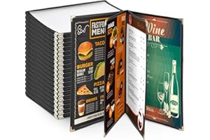 YESCOM WeChef 20 Pack Restaurant Menu Covers 8.5 x 11" Book Style 4 Pages 8 Views PVC Transparent Restaurant Menu Holder Book Cafe Hotel Bar Black