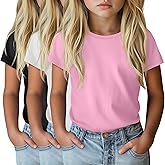 LessonZoo 3 Pack Girls' Short Sleeve Shirts Kids Crew Neck Summer Tees Solid Casual Basic Teen Tops 5-14 Years