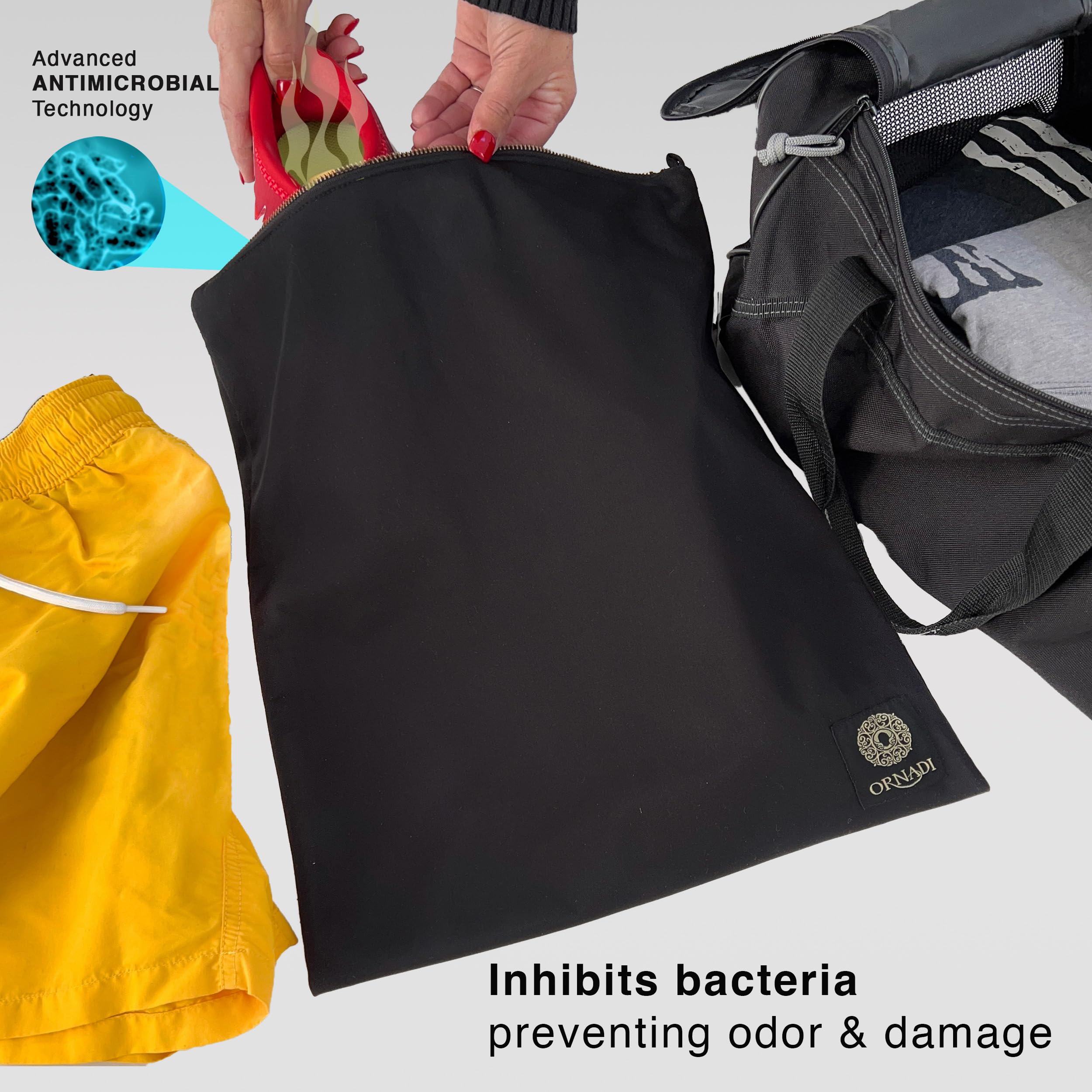Wet Gym Clothes Bag Waterproof Antimicrobial Sack Inhibits Bacteria & Odor from Dirty Laundry, Swimsuits, Sweaty Shoes for Smell Proof Travel 14 X 17.5