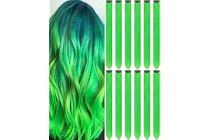 Olldag 12 PCS Green Hair Extensions Clip in, St. Patrick’s Day 20 Inch Colored Hair Accessories Party Highlights Long Straight Synthetic Hairpieces for Women Kids Girls