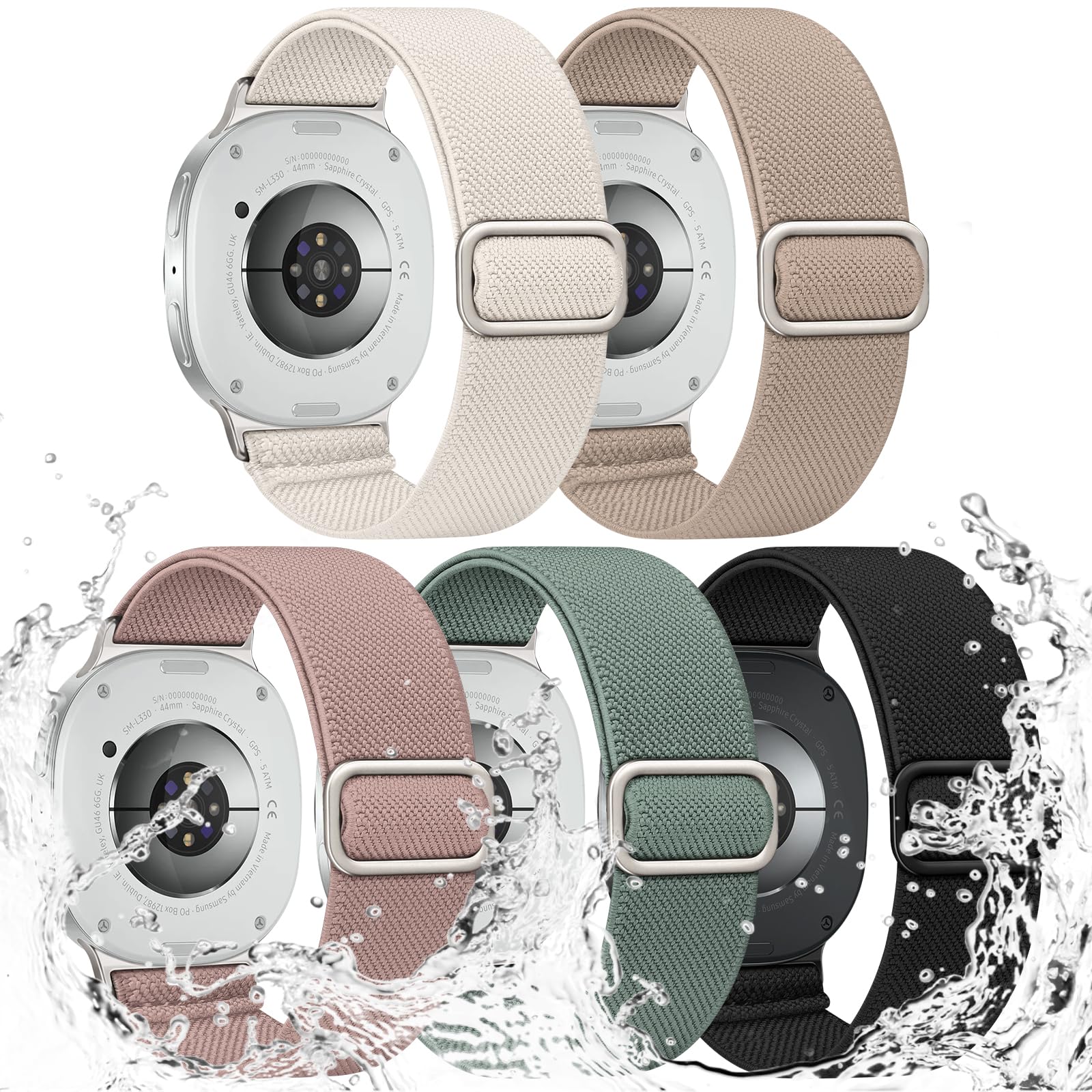 Photo 1 of 5 Pack Stretchy Bands Compatible with Samsung Galaxy Watch 8 Band 40mm 44mm/Samsung Galaxy Watch 8 Classic 46mm Band, No Gap Water-Resistant Nylon Sport Strap for Women Men