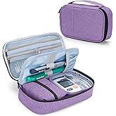CURMIO Diabetic Supplies Bag for Glucose Meter, Medication and Other Diabetes Care Supplies, Diabetes Travel Organizer Case with Detachable Pouches, Purple (Bag Only)