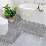 Pauwer Microfiber Soft Bath Mat Set 2 Piece Grey 53x86cm + 50x50cm Non Slip view 2