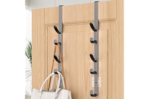KAIFERTY Over The Door Hooks, Metal Door Hooks for Hanging, Over The Door Purse Organizer for Door Coat Hanger, Back of Shower for Hanging Towel Rack Clothes, Hat, Bathroom, Closet (Black-2Packs)