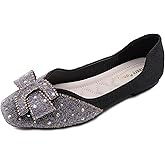 Women's Square Head Flat Shoes Fashion Glittering Rhinestone Bride Wedding Dress Shoes Comfortable Non Slip Slip on Walking Shoes