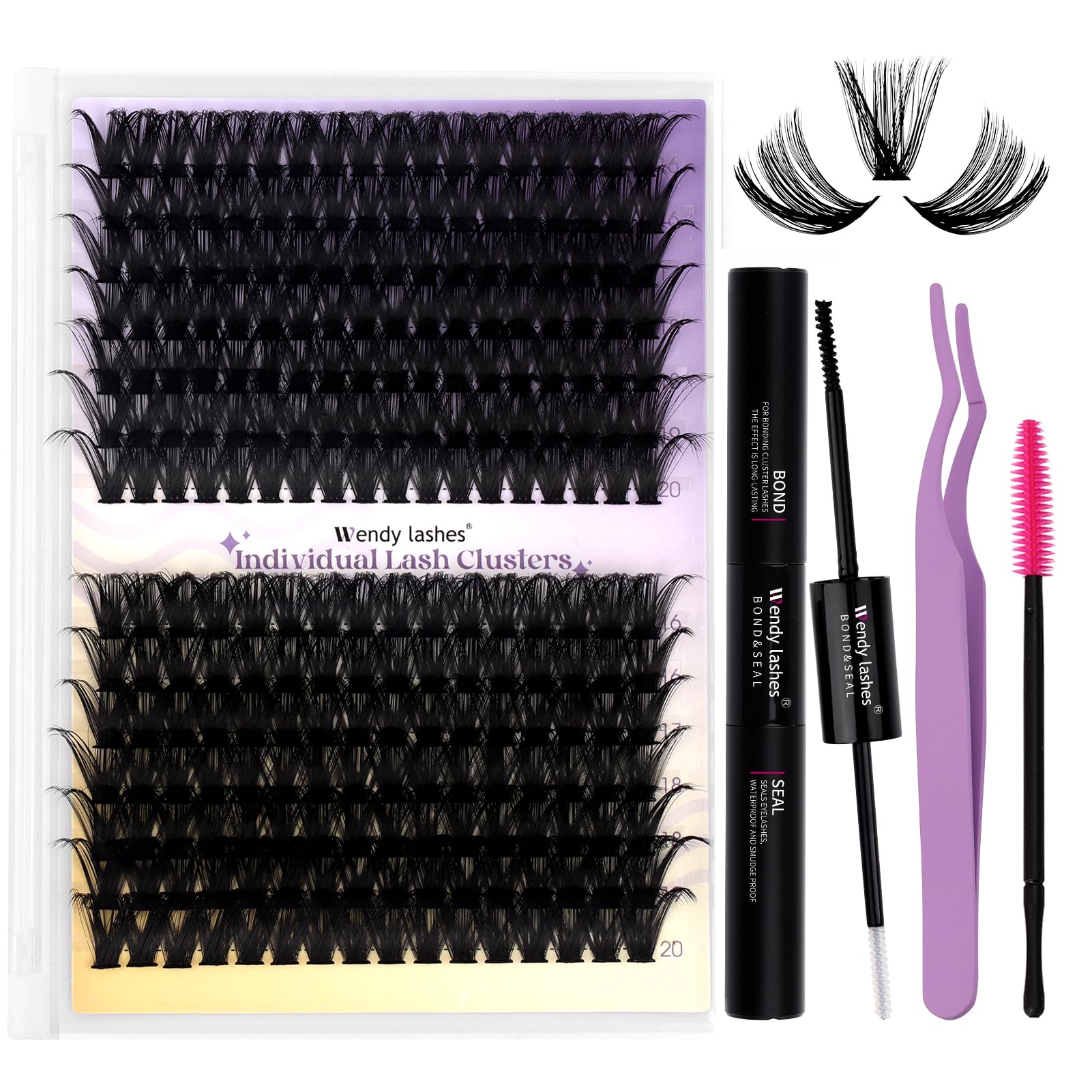 Lash Clusters Kit 60D+80D Cluster Lashes C Curl 0.07 16-20mm DIY Lash Extensions Kit Wide Stem Individual Eyelash Clusters Eyelash Extension(60D+80D-0.07C-1620) — image 1