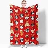 Christmas Dog Lover Throw Blanket - Cozy Flannel Throw with Festive Dogs in Santa Hats & Reindeer Antlers, Soft Holiday Blanket for Dog Lovers, Couch, Bed or Gift- 50x40 Inches