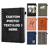 Personalized Spiral Notebook, Custom Notebooks with Logo Text Image, Customized Notebook A5 Hardcover Leather Spiral Bound Journaling Notebooks for School Office