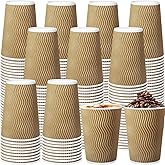 RXLWYUNLAE 120 Pack Paper Coffee Cups, 12 oz Disposable Coffee Cups,Corrugated Insulated Ripple Wall, Paper Ripple Cups for Coffee, Hot Chocolate and Hot Tea Drinks - Champagne