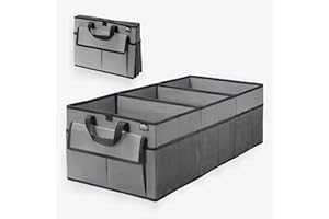 MIU COLOR Trunk Organizer for Car, 12 Pockets Sturdy Car Organizer for SUV, Non-Slip Bottom, Oxford Storage Organizer for Sedan, Van, Jeep, Grocery, Large 3 Compartments, Silver Gray 31.9"×12.6"×10.6"