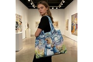 Oil Painting Print Design Nylon Tote Bag, Casual Large Shopping Bag, Foldable, Washable Gym Bag with Wrist Strap