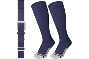 LEACOOLKEY Baseball Belt and Socks Combo Set Softball Soccer Socks and Elastic Belt for Youth and Adult