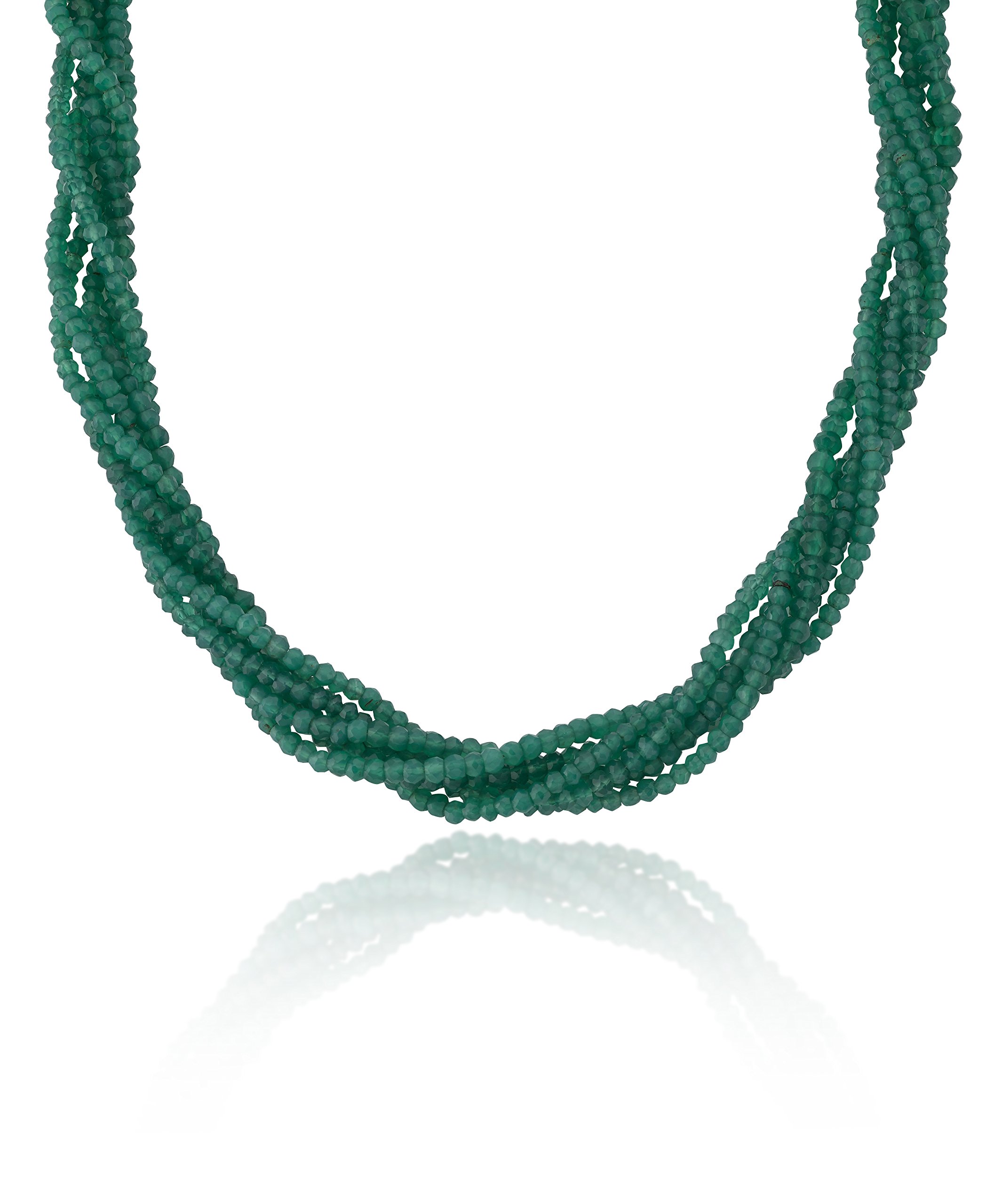 PerlAura 14K Yellow Gold Simulated Green Onyx 6-Row Torsade Necklace 20"