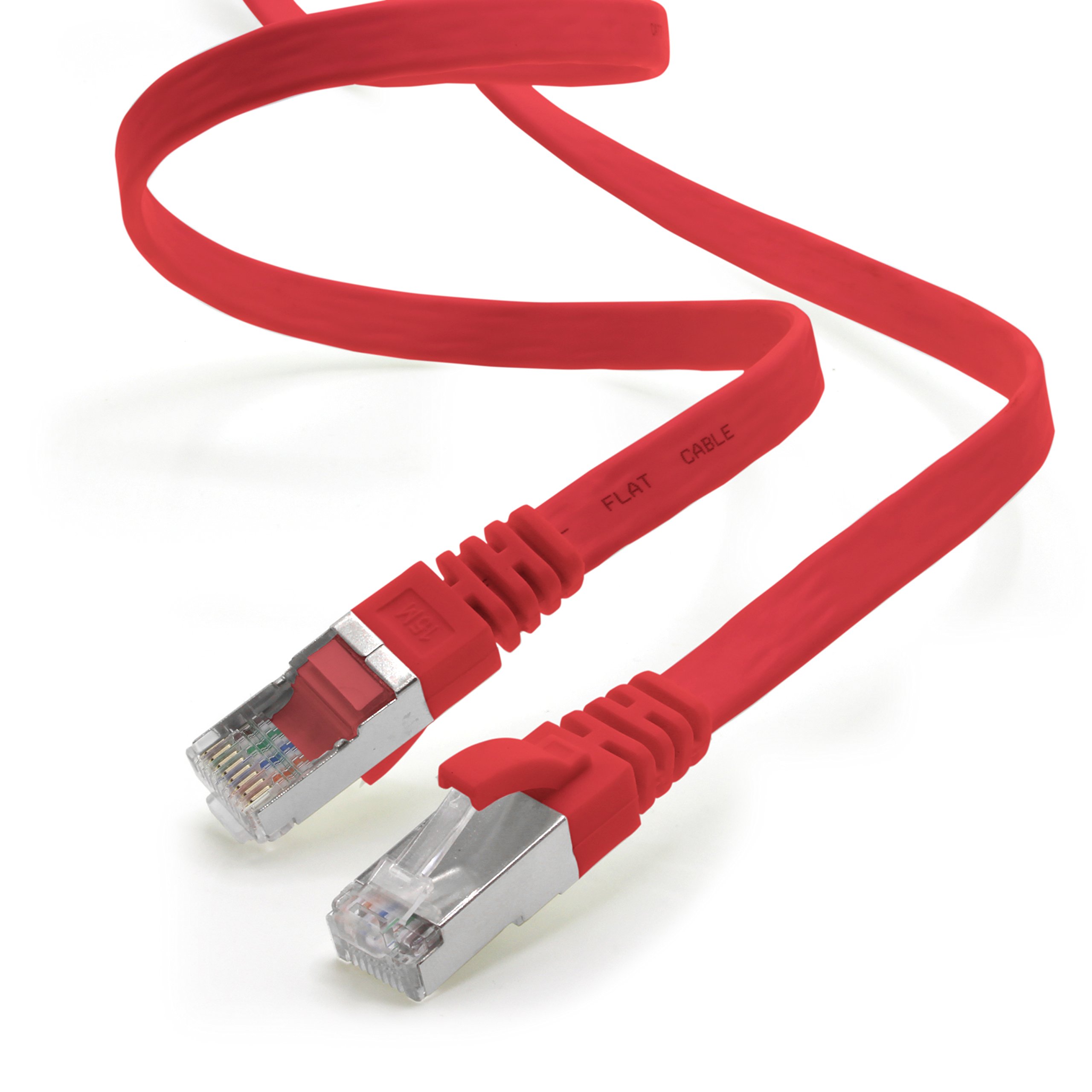 1aTTack.de 7.5m - red - 1 piece CAT.7 Gigabit Ethernet LAN ribbon ribbon cable (RJ45) network cable raw cable (10Gbit/s) installation cable flat slim compatible with Cat.5 - Cat.5e - Cat.6