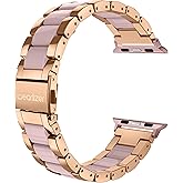 Wearlizer Compatible with Apple Watch Band 38/40/41/42mm Fashion Wristbands Women, Stainless Steel + Resin Metal Replacement for iWatch Series 11 10 9 8 7 6 5 4 3 SE/Ultra 3 2 1-Dark Rose Gold+Pink