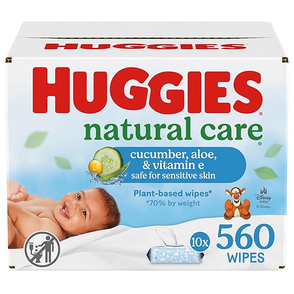 HUGGIES NATURAL CARE CUCUMBER, ALOE AND VITAMIN E BABY WIPES, HYPOALLERGENIC, SCENTED, 10 FLIP-TOP PACKS (560 WIPES TOTAL), PACKAGING MAY VARY