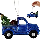 Toyvian Christmas Pickup Truck Ornament: Iron Pickup Truck Hanging Ornament with Rope - Lightweight & Portable - Vintage Car Hanging Decoration for Home Xmas Trees Decorations (Blue)