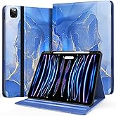 Zonefoker Case for New iPad Pro 12.9 inch 6th/5th/4th/3rd Generation 2022/2021/2020/2018, 12.9'' ipad Pro Leather Protective Cover 6/5/4/3 Gen with Pencil Holder, Auto Wake/Sleep, Marble Gary Blue