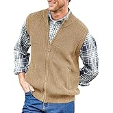 Ryannology Mens Full Zip Up Sweater Vest Knitted Cardigan Slim Fit Casual Warm Sleeveless Outerwear with 2 Pockets