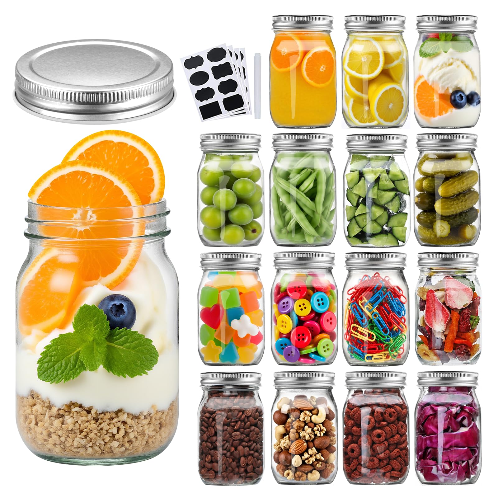 Photo 1 of Accguan 16oz Glass Mason Jars with Regular Airtight Lids Ideal for Jam,Honey,Shower/ Wedding Favors, Clear, 15 pack